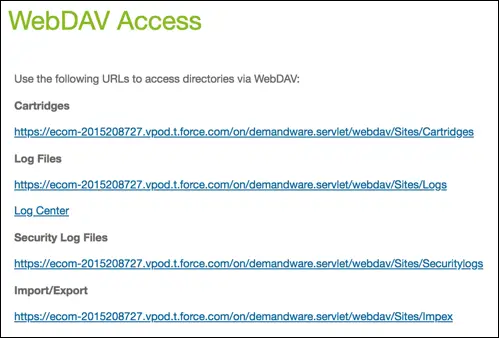 Business Manager WebDAV log access page