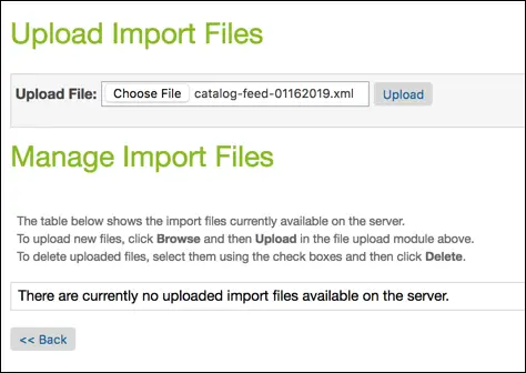 Upload a catalog file for import in Business Manager.