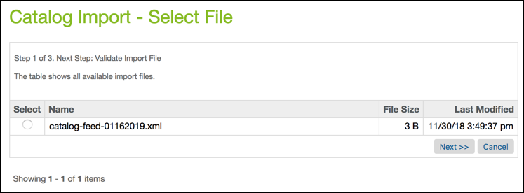 In Business Manager, select the file to import.