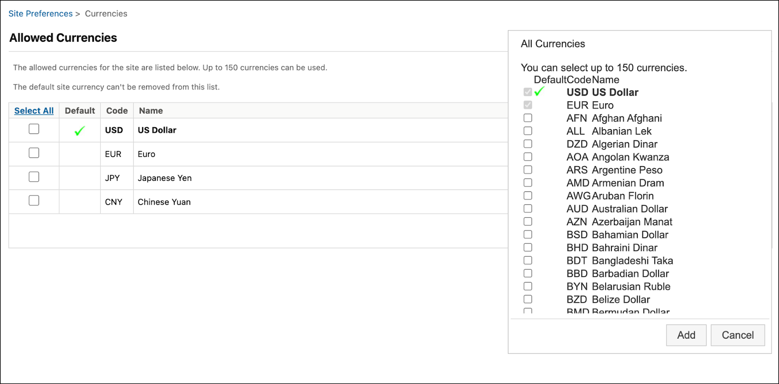 Select new currencies you want to use in Business Manager.