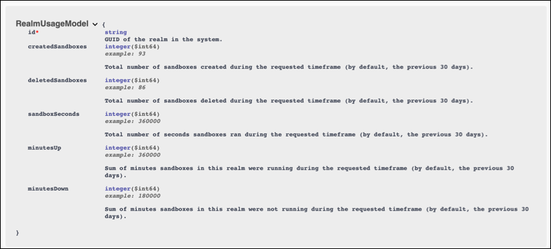 REST API中的RealmUsageModel。