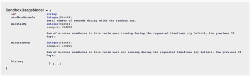 REST API中的SandboxUsageModel。