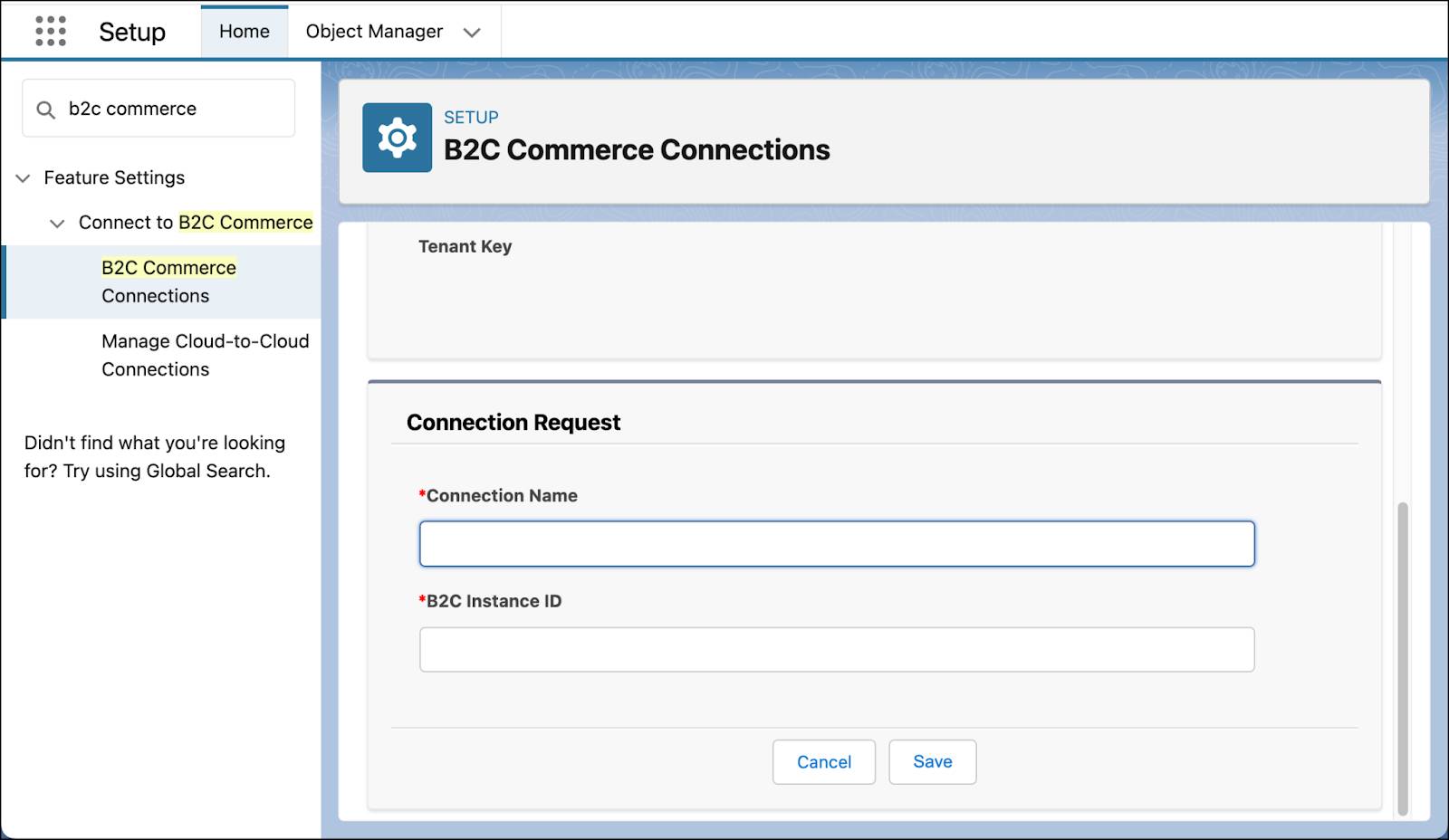 Create a B2C Commerce connection.