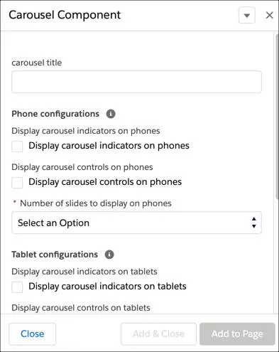 In Page designer, configure the carousel component.