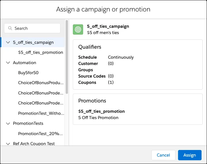 Page Designer, assign a campaign or promotion on the Targeting tab.