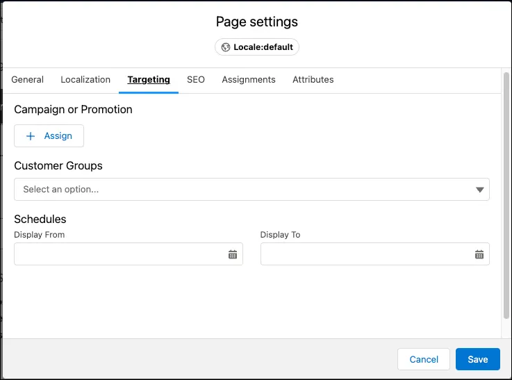 In Page Designer, select the customer groups and schedule.