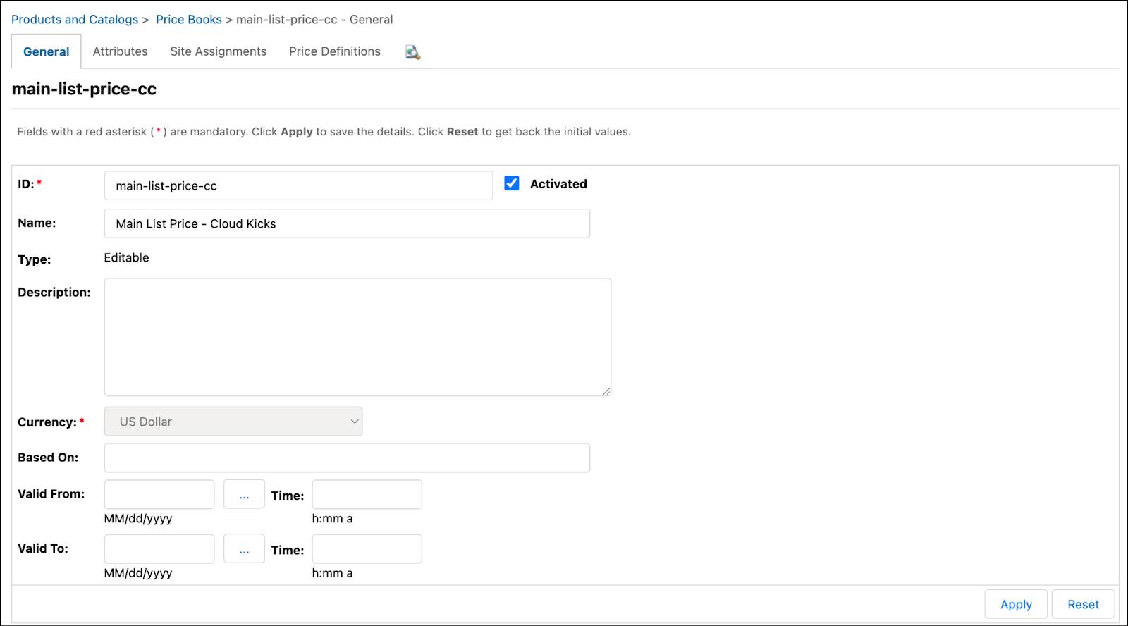 Create a new price book in Business Manager.