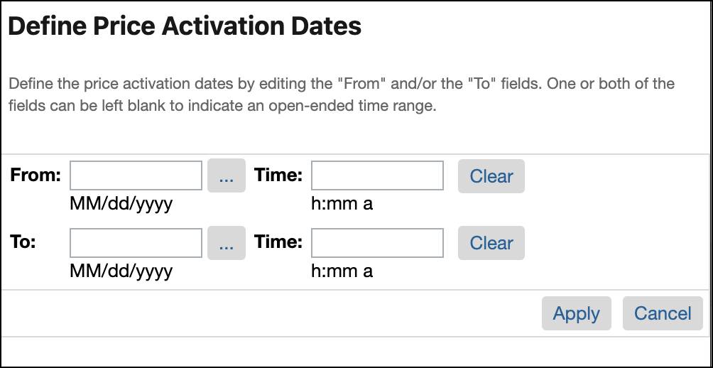Business Manager での価格有効日の定義。