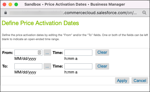 Business Manager での価格有効日の定義。