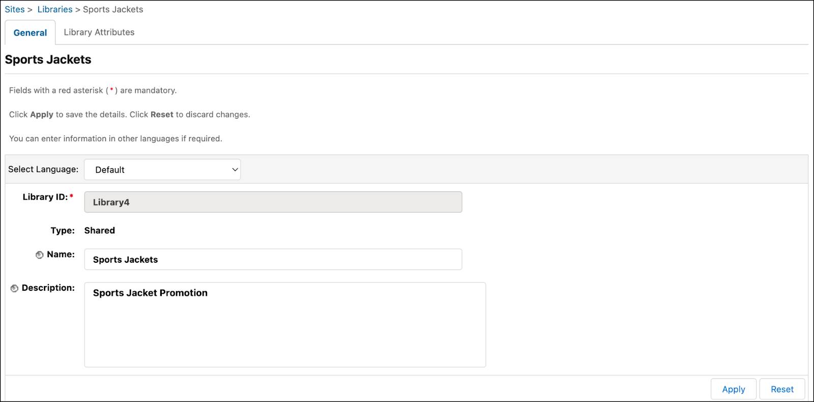 Business Manager でのライブラリの編集。