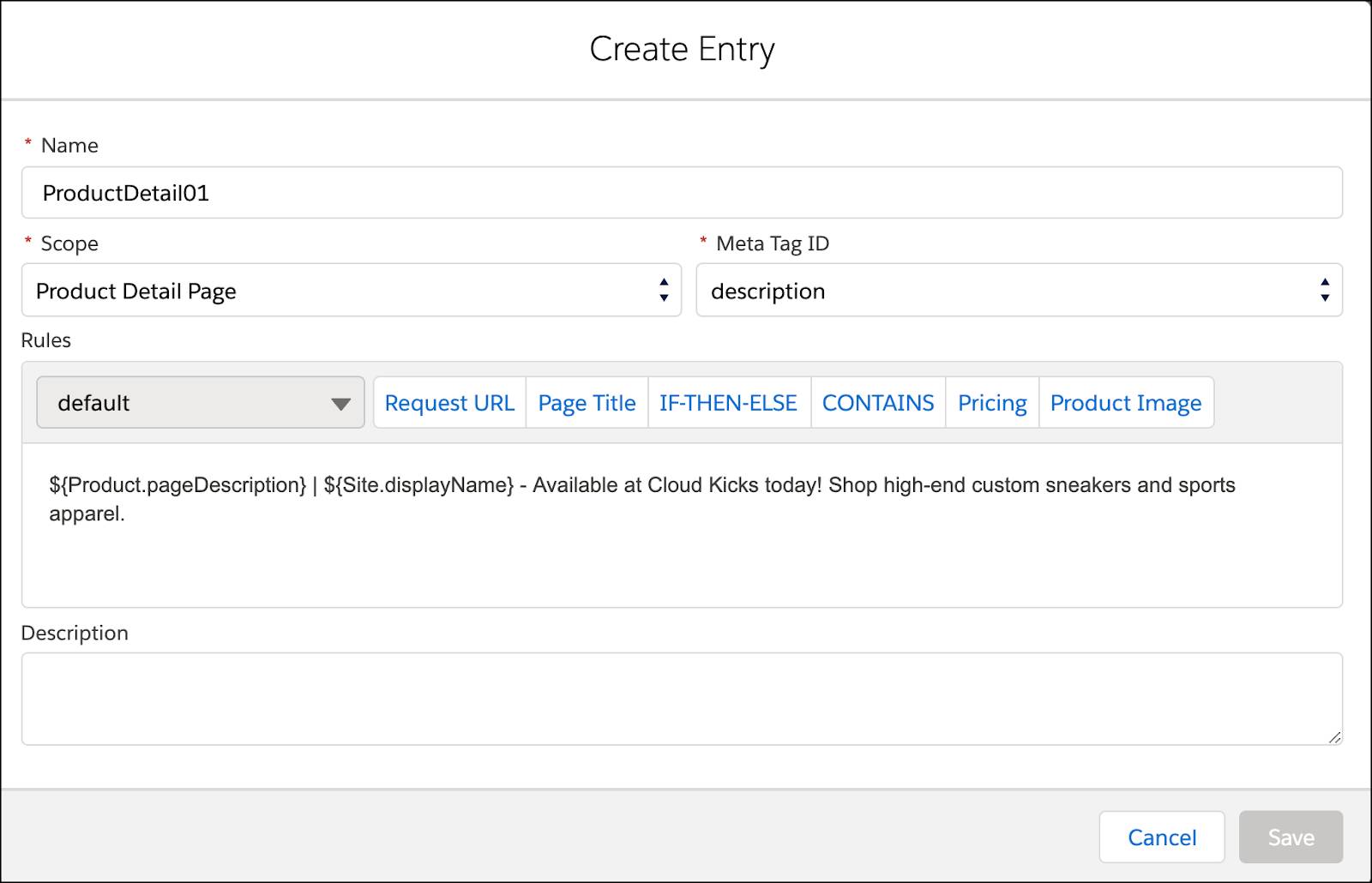 In Business Manager, create a new meta tag rule.