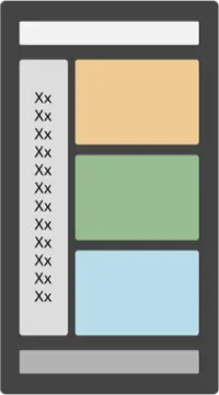 A basic layout is shown as blocks of color on a mobile device screen.