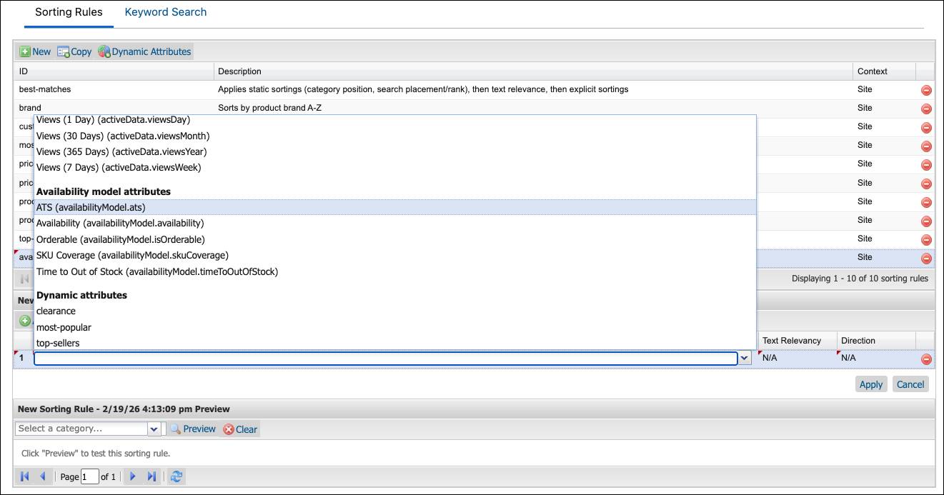 On the Business Manager Sorting Rules page, select the attributes to add to a sorting rule.