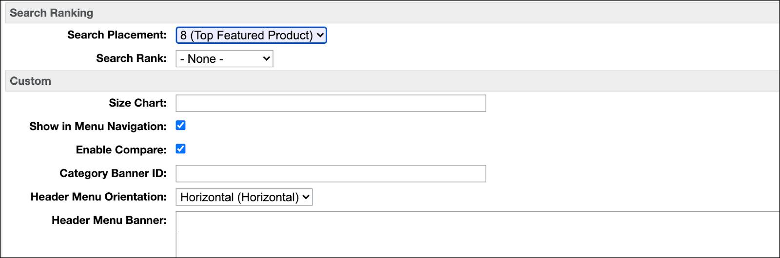 In Business Manager, select a search placement value for a category.