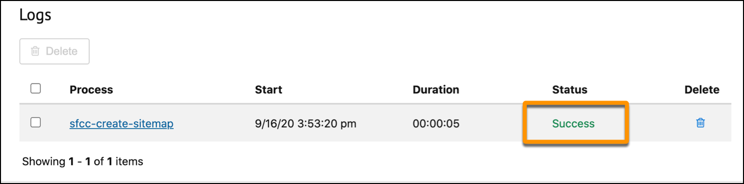 In Business Manager, The sitemap job was a success.