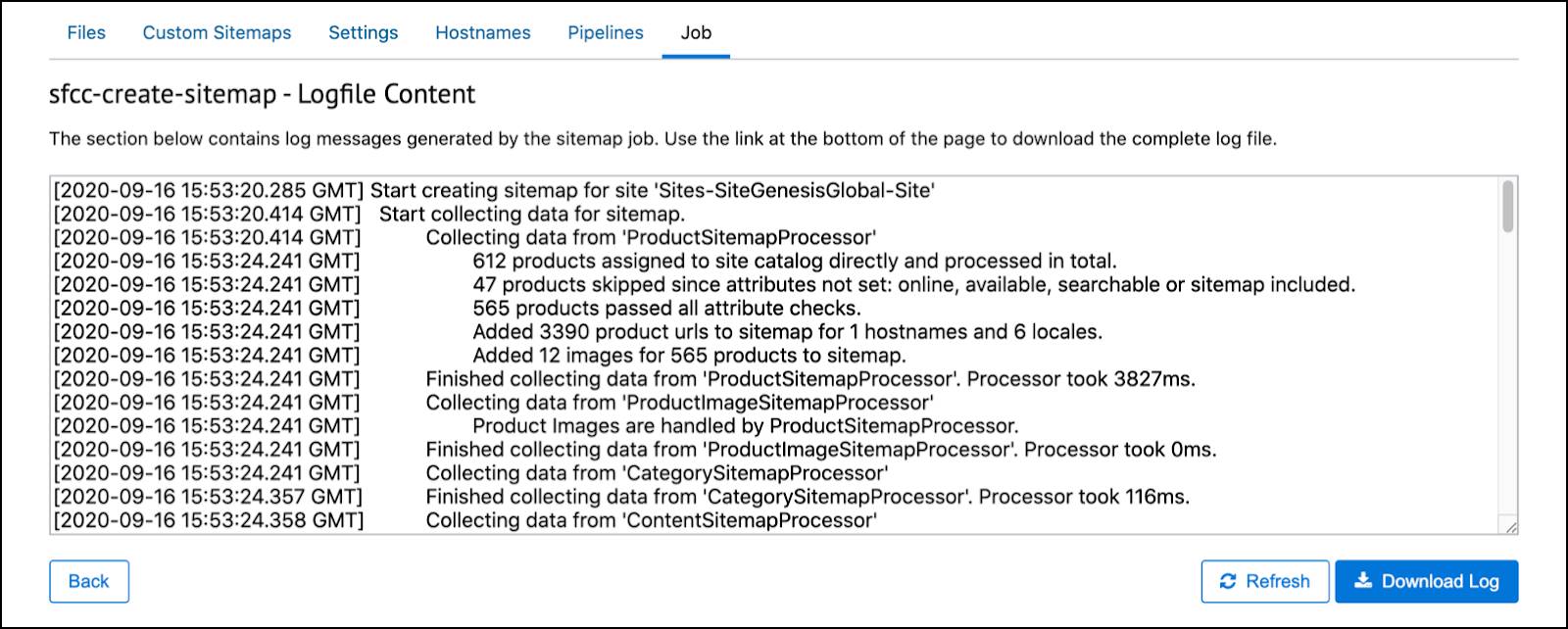 In Business Manager, view the sitemap job log file.