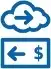 cloud with a right pointing arrow atop a paper dollar with a left pointing arrow