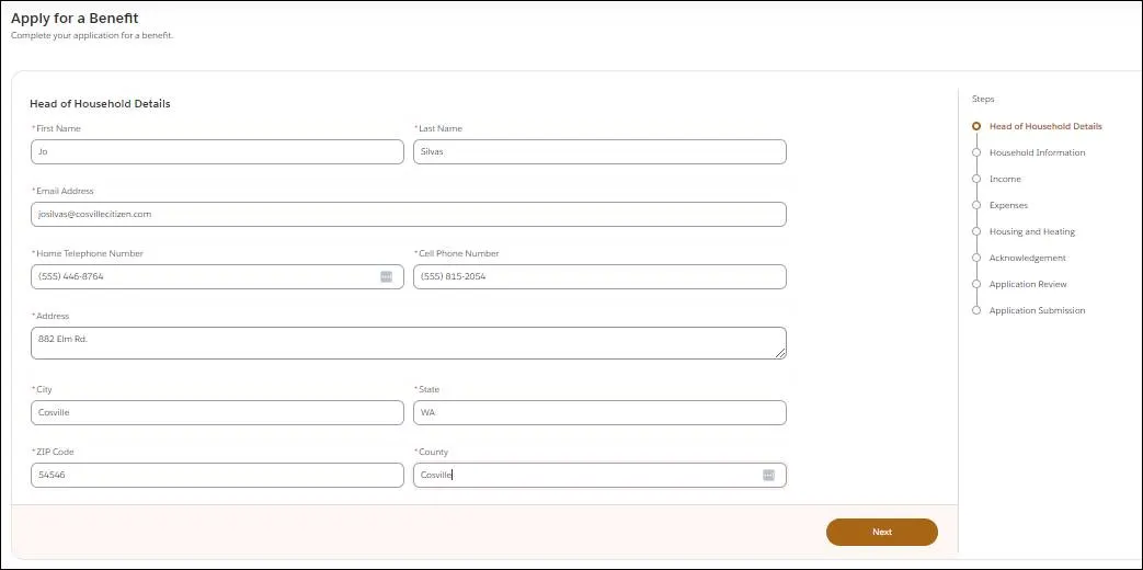 Online Benefits Application form.