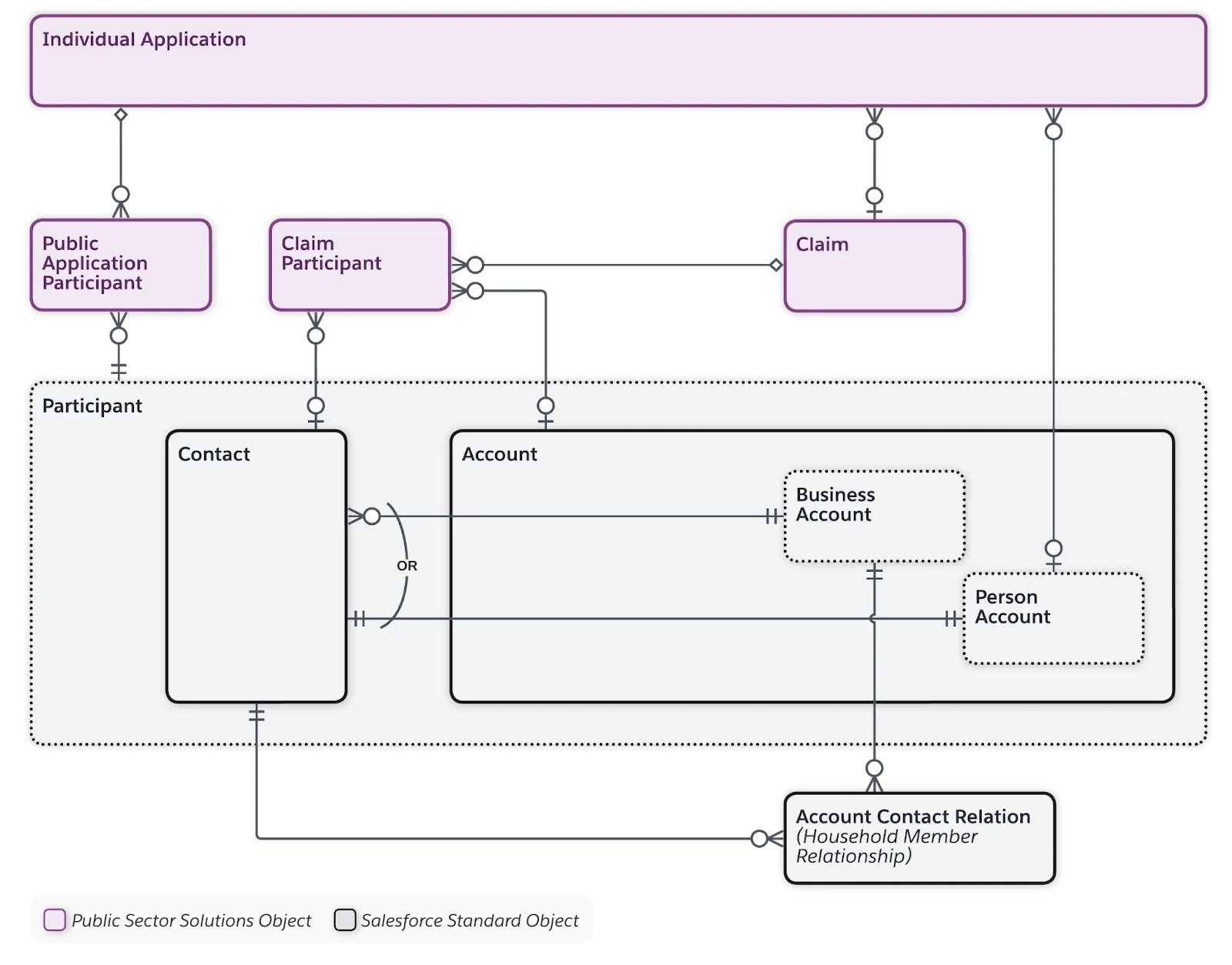 Data model diagram with participant types connecting to individual applications.