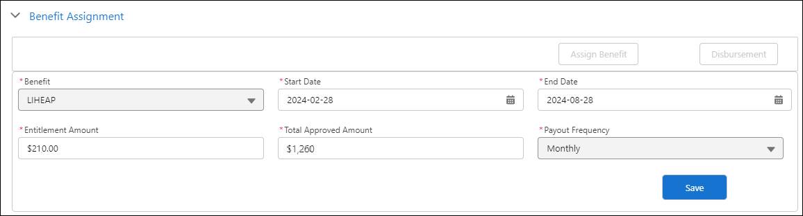 Benefit Assignment section on the application record.