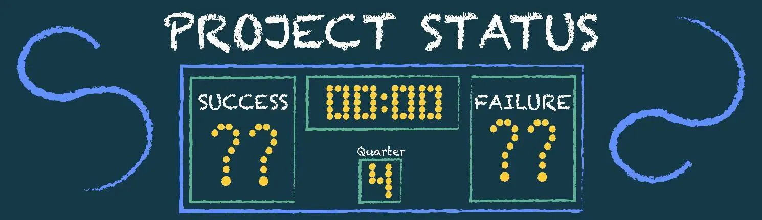 Scoreboard labeled Project Status with question marks for scores