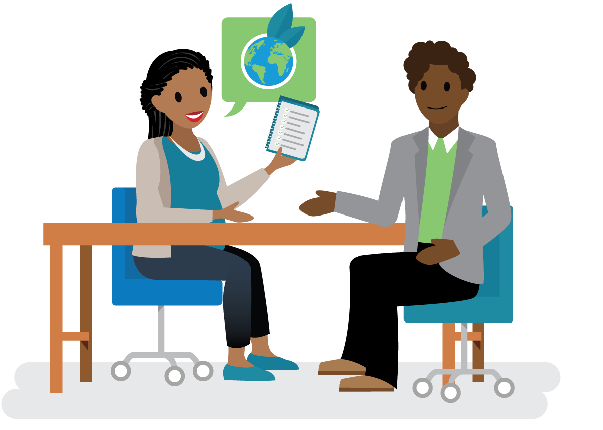 Image of a stakeholder interview in which a designer interviews an executive about a company’s sustainability objectives