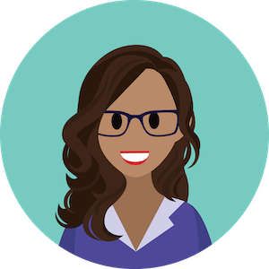 An illustration of Hannah Rodriguez, a woman with long dark hair and glasses.
