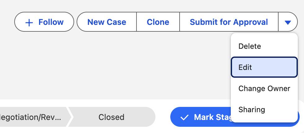 Edit highlighted on the Opportunity.