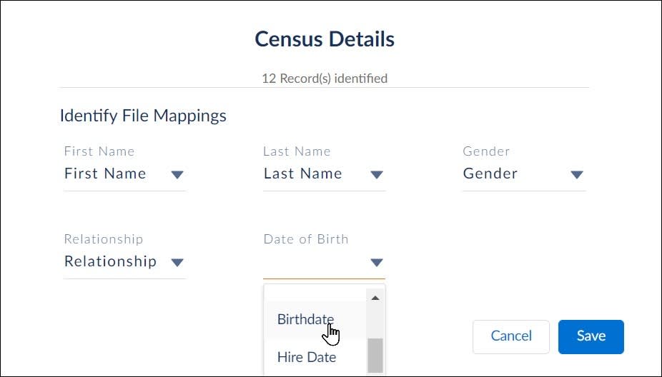 The file mappings including mapping Date of Birth column to Birthdate field.