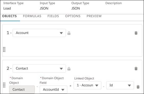 The Data Mapper Load component for a new account with a new contact linked to it.