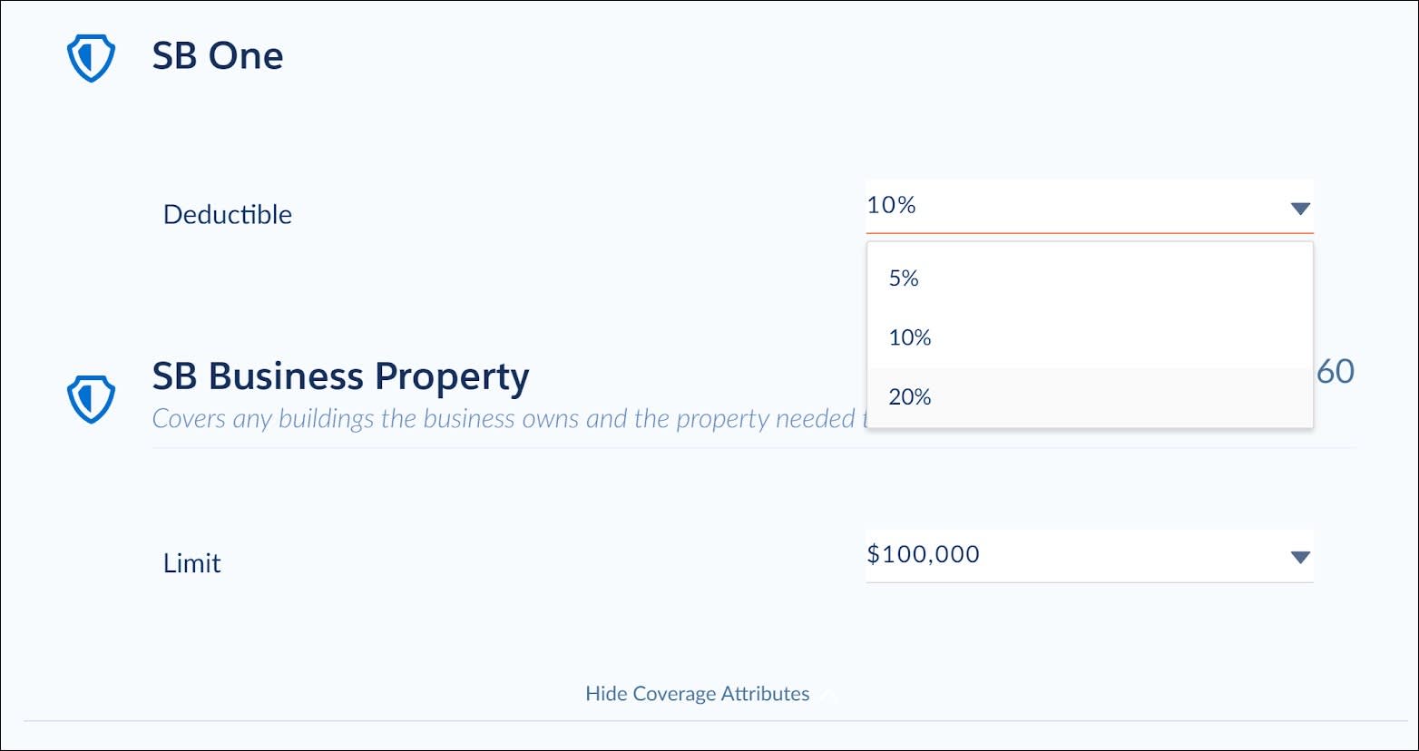 The available options for the Deductible attribute.