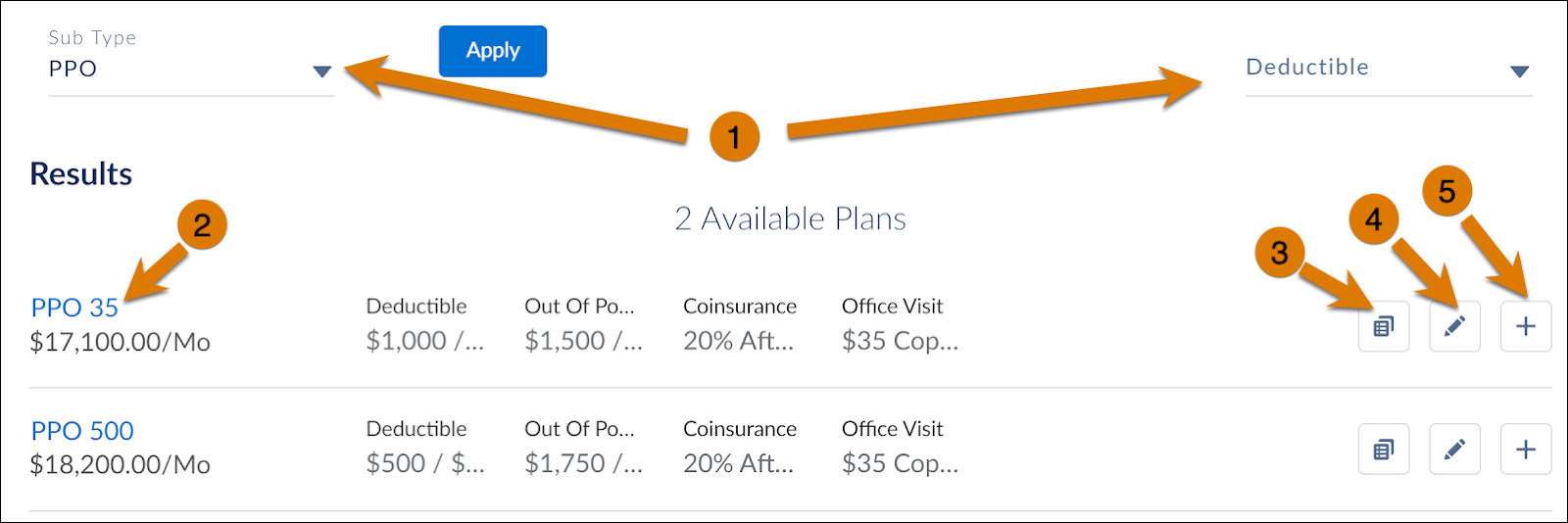 The Lightning web component with medical insurance plans filtered to list PPO plans.