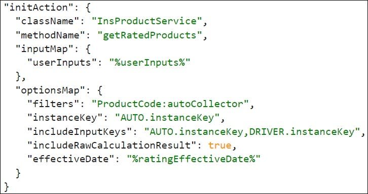 The JSON of initAction customizing getRatedProducts.