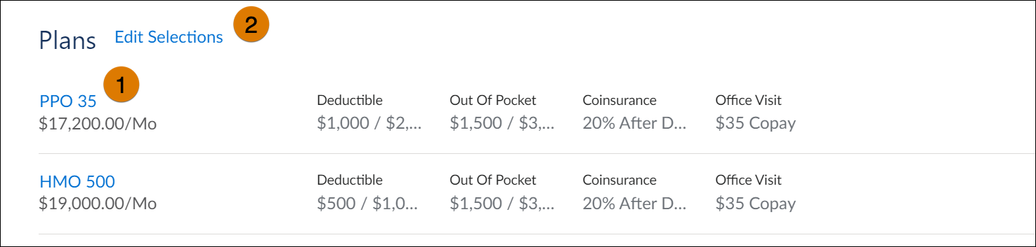 The Lightning web component with two chosen plans.