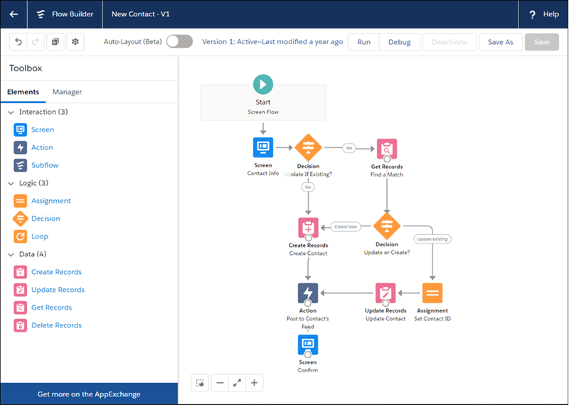 A sample business process configured in Flow Builder