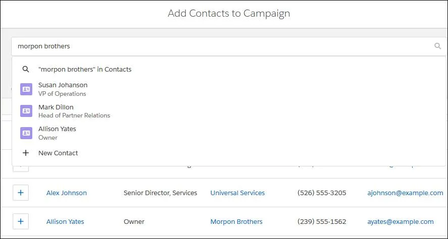 When adding contacts from the Campaign Members related list, Margaret can search for contacts by account.