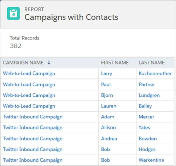 Campaigns with Contacts レポート