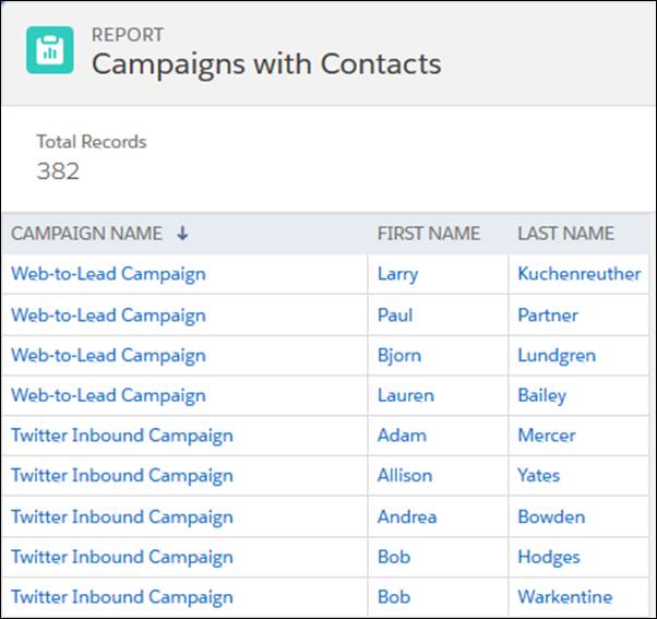 Campaigns with Contacts レポート
