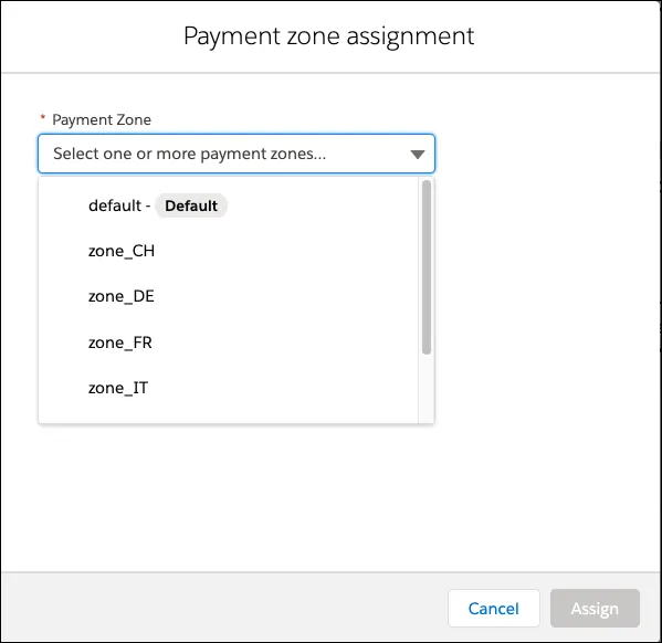 Select one or more payment zones.