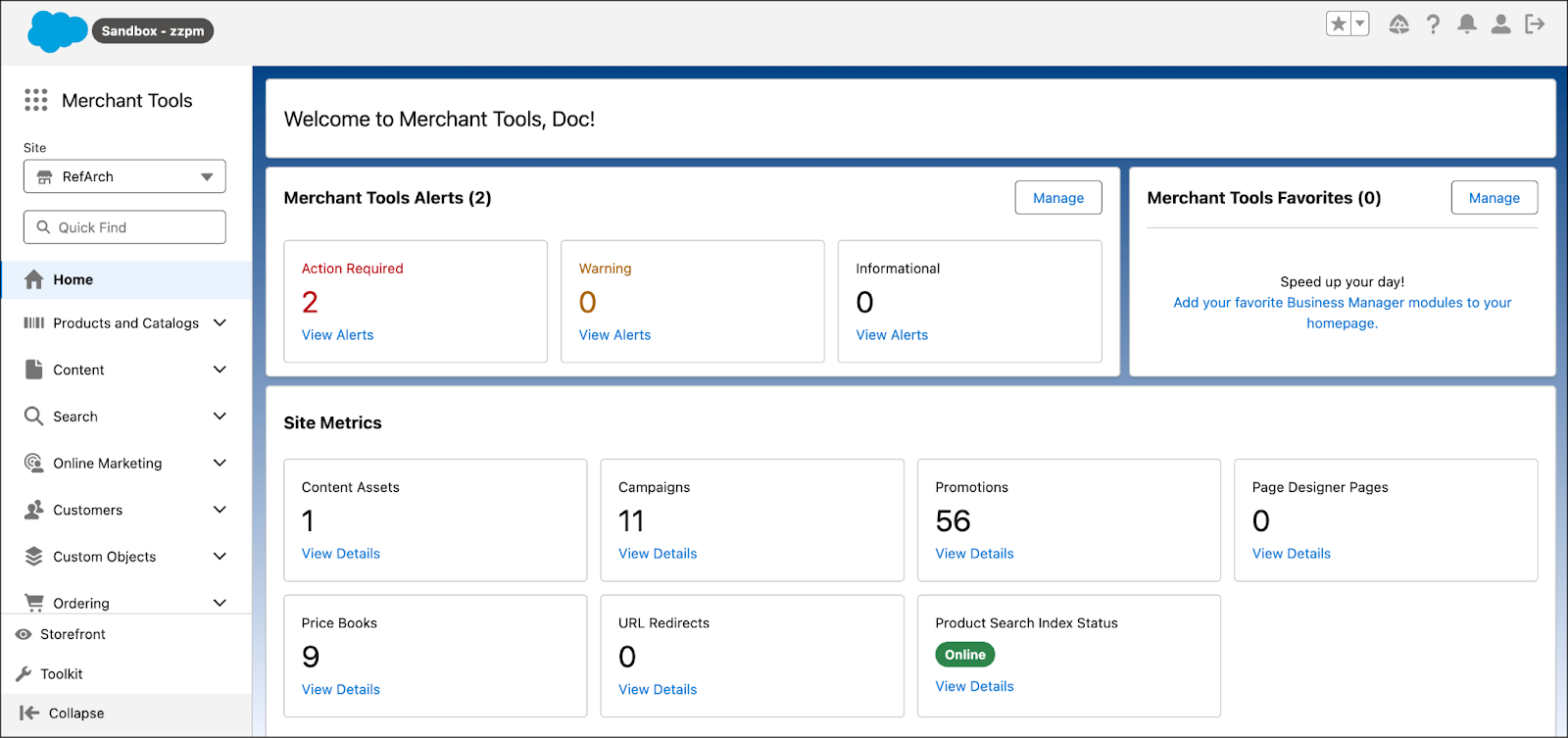 Business Manager の [Merchant Tools (マーチャントツール)] のモジュール