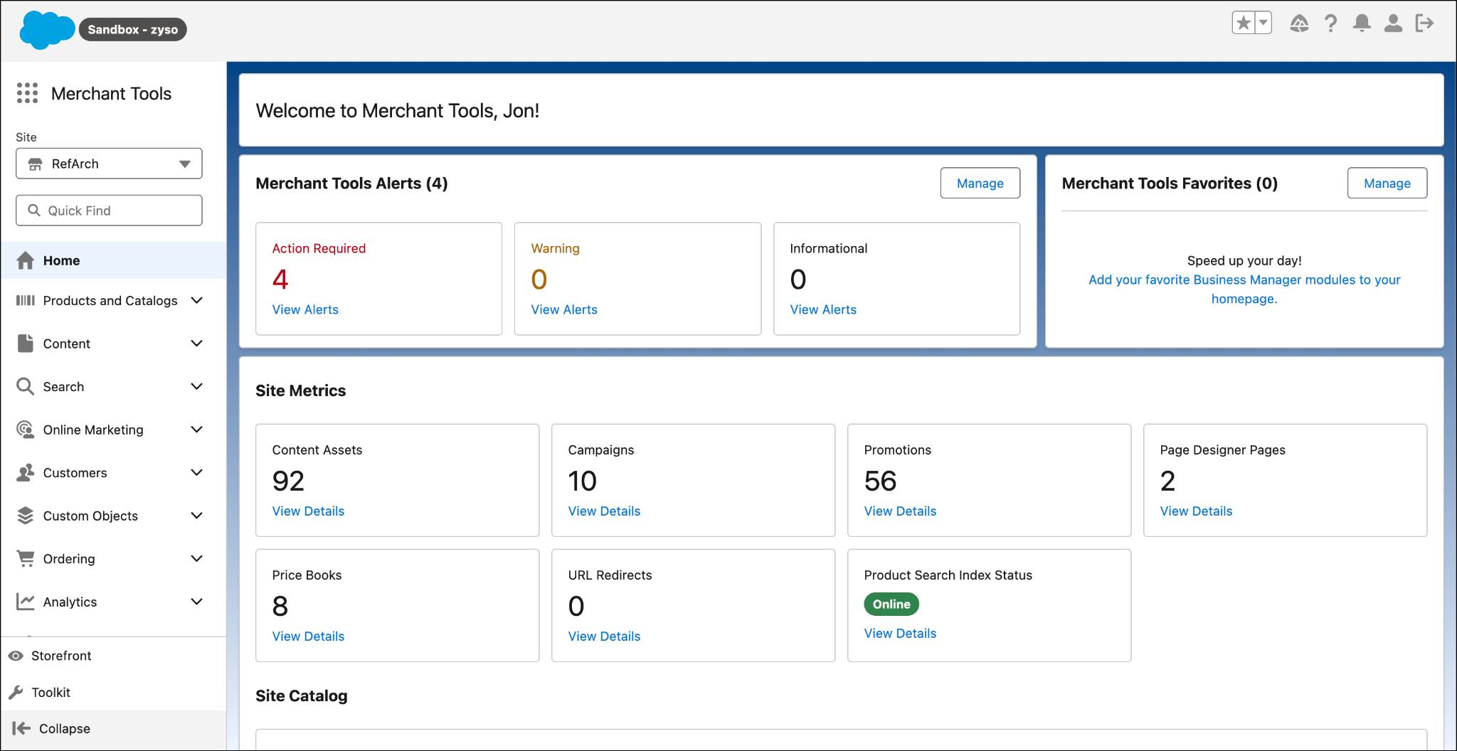 The Business Manager Merchant Tools Home page.