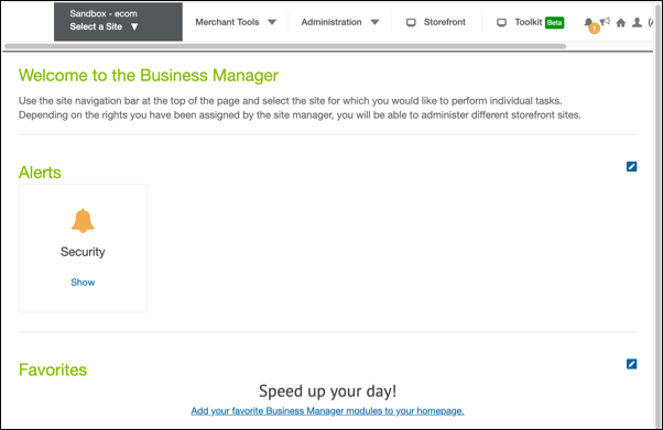 The Business Manager Landing page