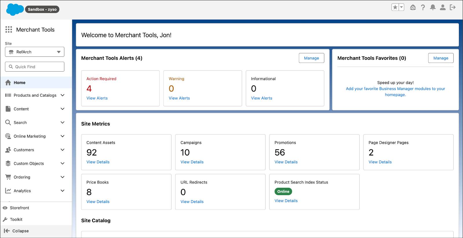 The Business Manager Merchant Tools Home page.