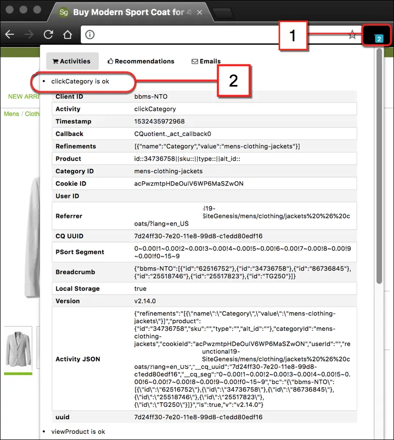 Information that shows on Recommendation Validator