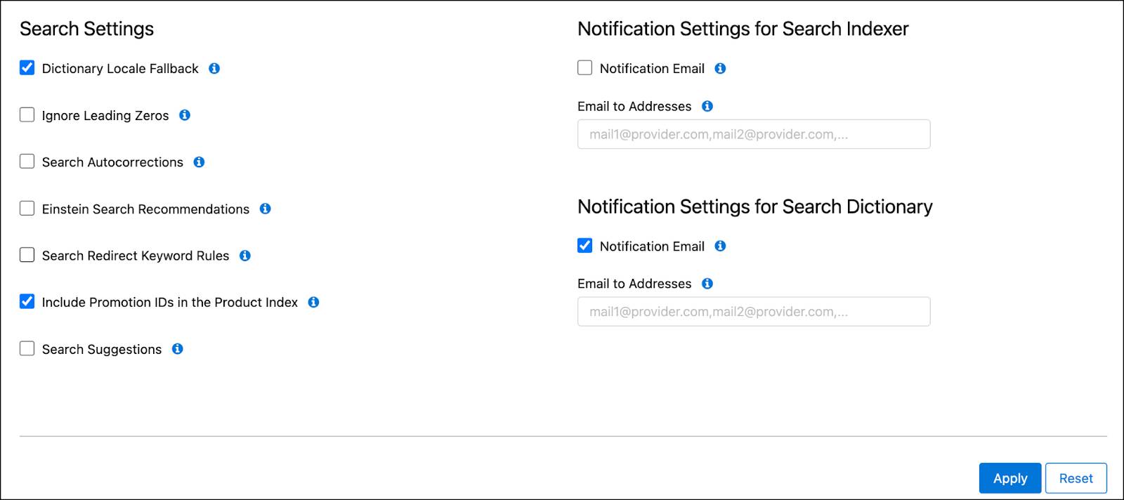 Business Manager Search Preferences - Dictionary Locale Fallback