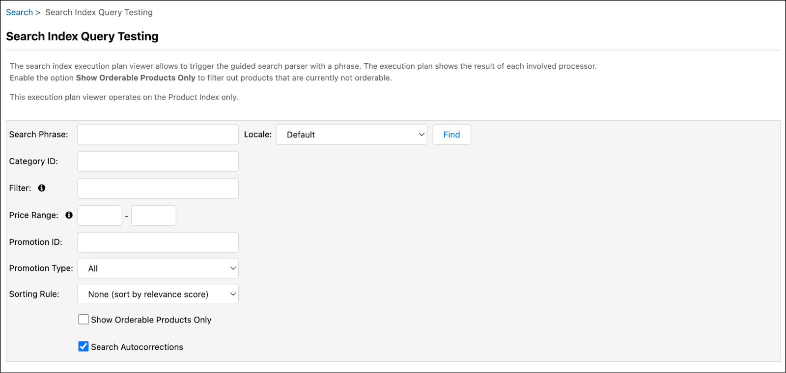Business Manager - [Search Index Query Testing (検索インデックスのクエリテスト)]