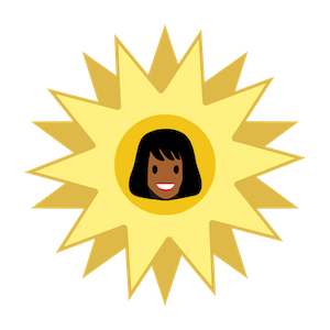 Sun with a smiling woman in the center