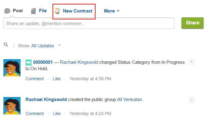 Chatter publisher with New Contact action