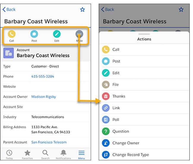 Salesforce app action bar