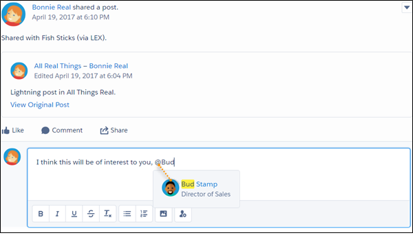 Mentioning someone in a post